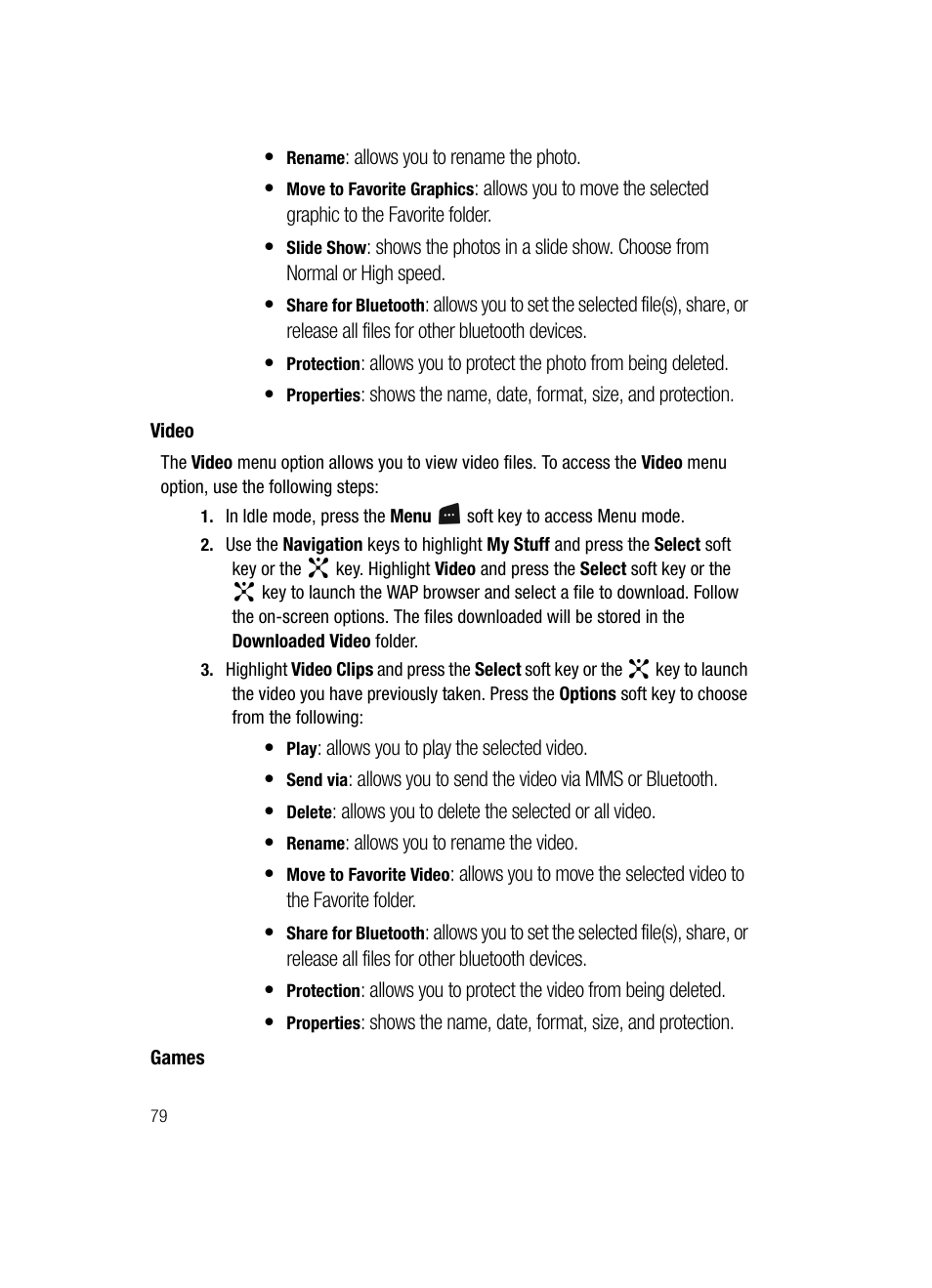 Video games | Samsung SGH-D347ZSACIN User Manual | Page 82 / 139