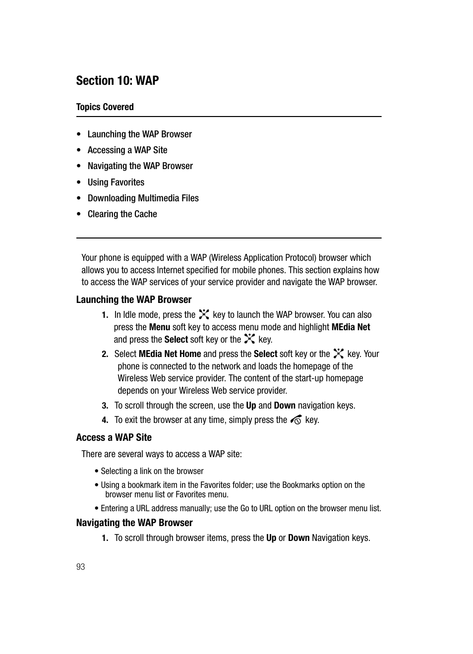 Section 10: wap | Samsung SGH-D347ZSACIN User Manual | Page 96 / 139