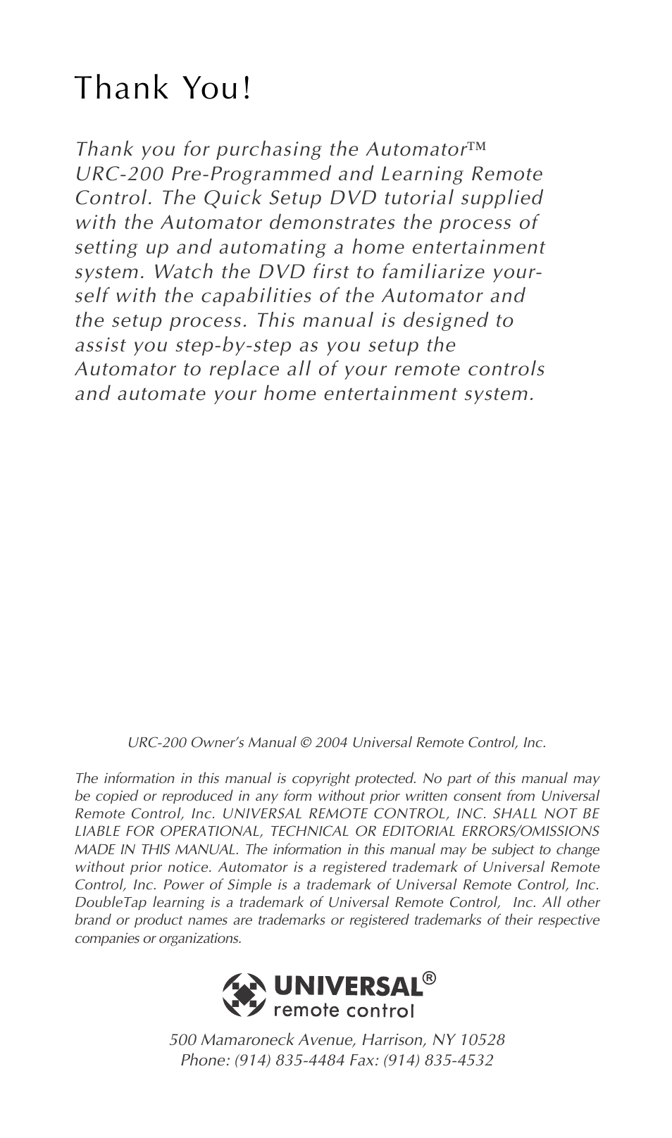 Adcom URC-200 User Manual | Page 2 / 53