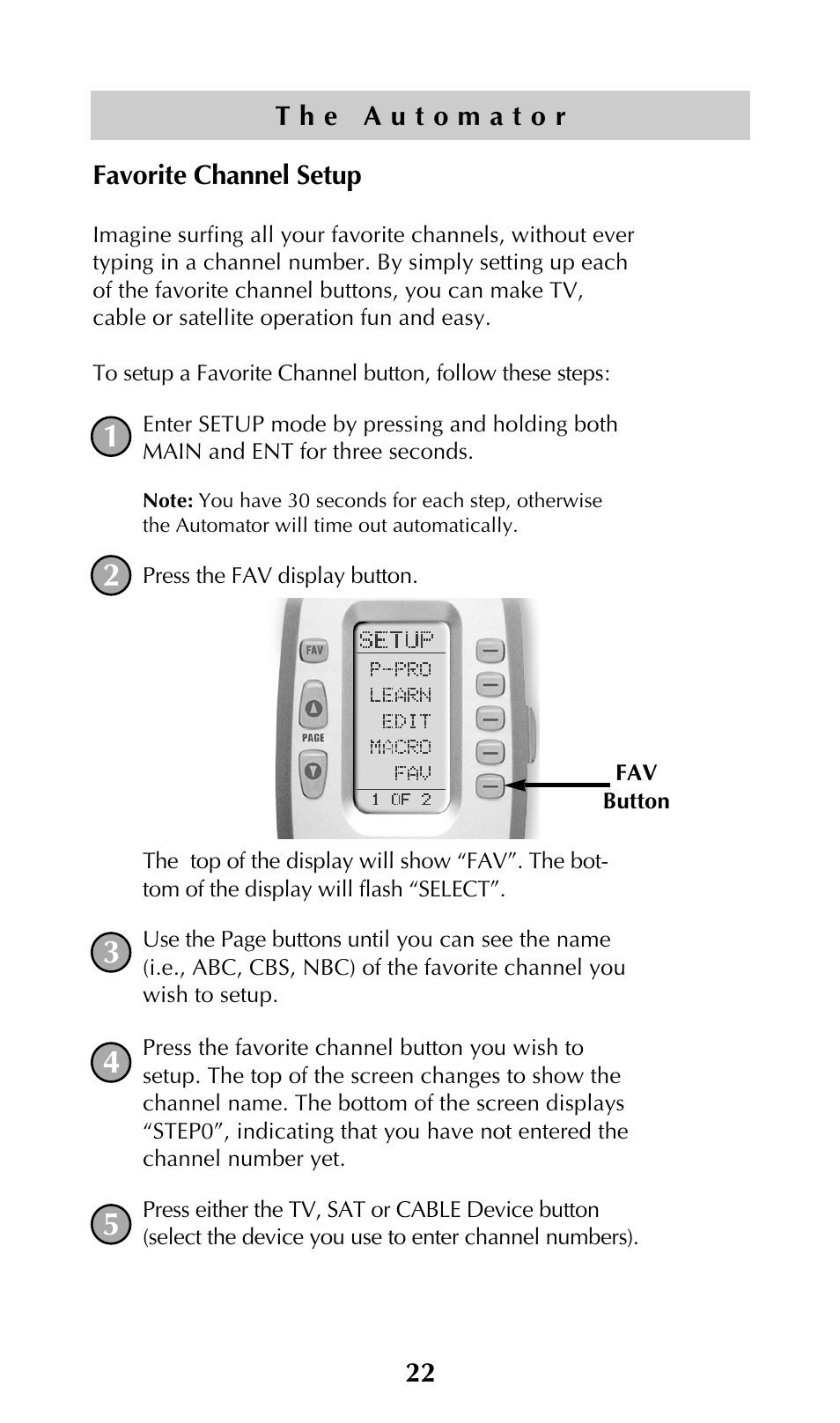 Favorite channel setup | Adcom URC-200 User Manual | Page 24 / 53