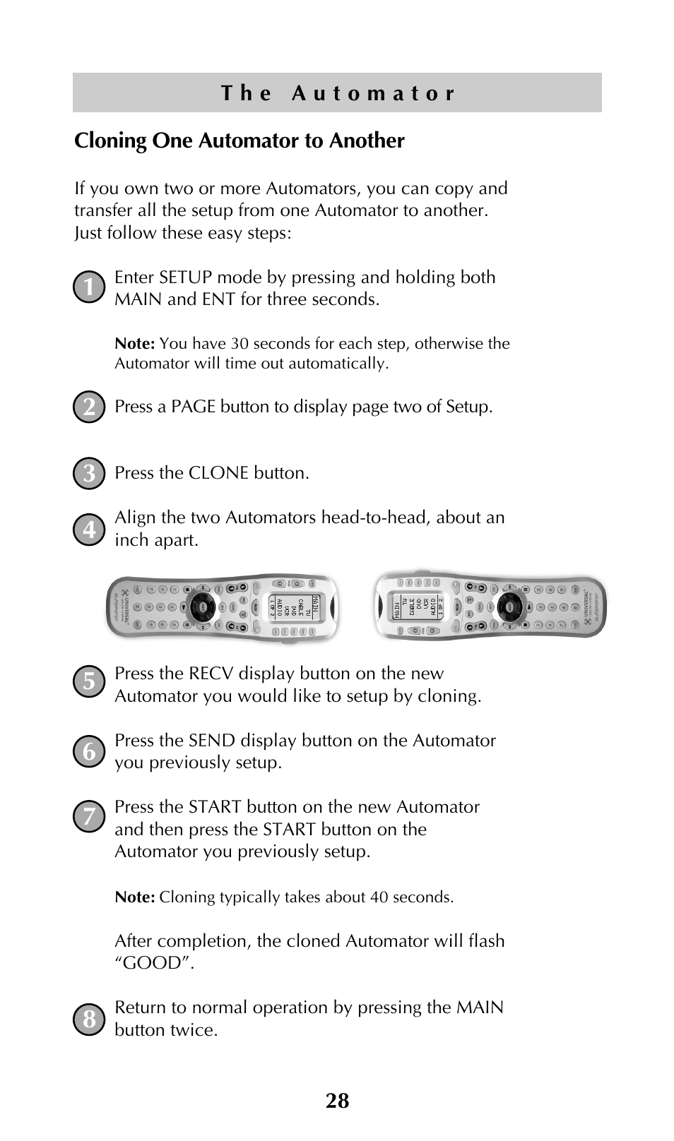 Cloning one automator to another | Adcom URC-200 User Manual | Page 30 / 53
