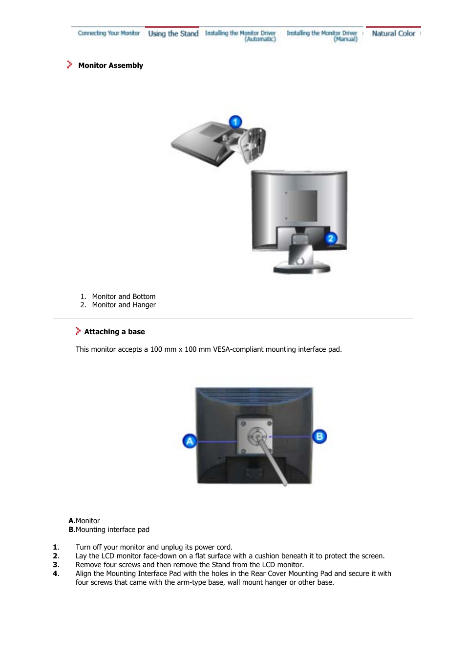 Using the stand | Samsung GS17CSSS User Manual | Page 16 / 79