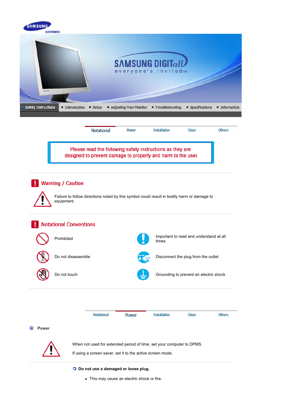 Safety instructions, Notational | Samsung GS17CSSS User Manual | Page 2 / 79