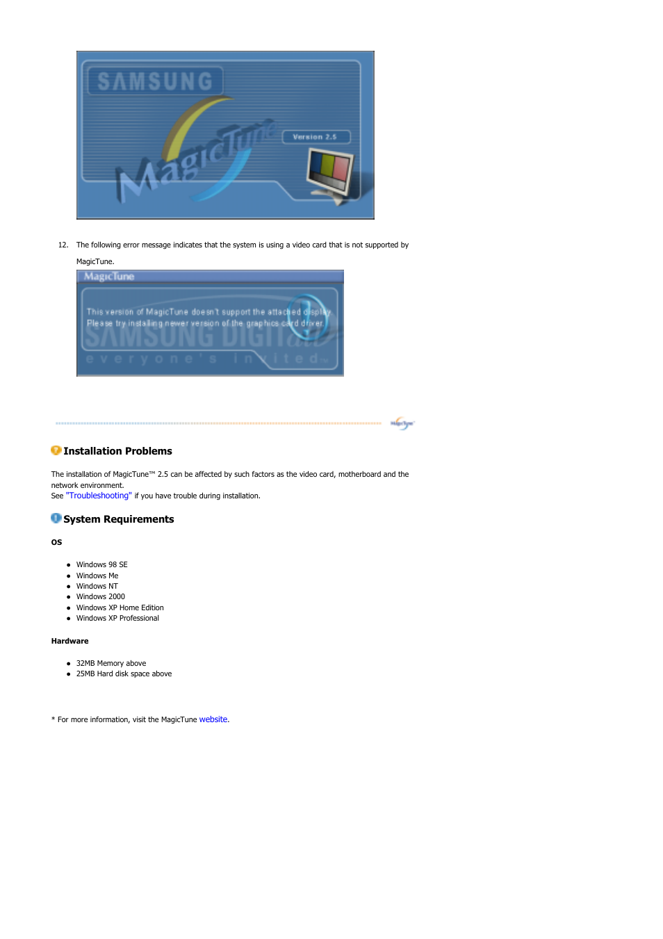Installation problems, System requirements | Samsung GS17CSSS User Manual | Page 36 / 79