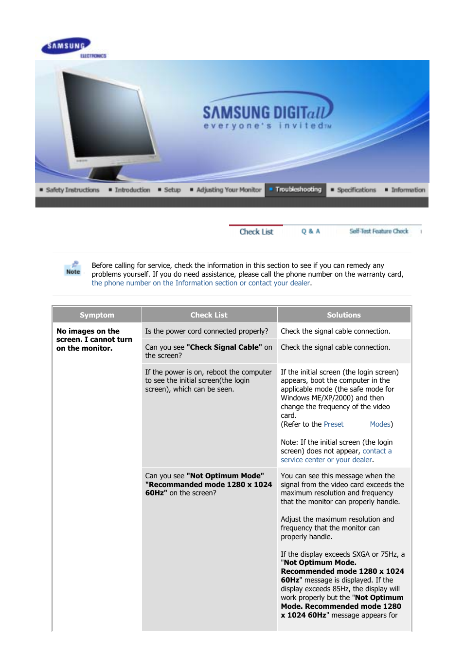 Troubleshooting, Check list | Samsung GS17CSSS User Manual | Page 46 / 79