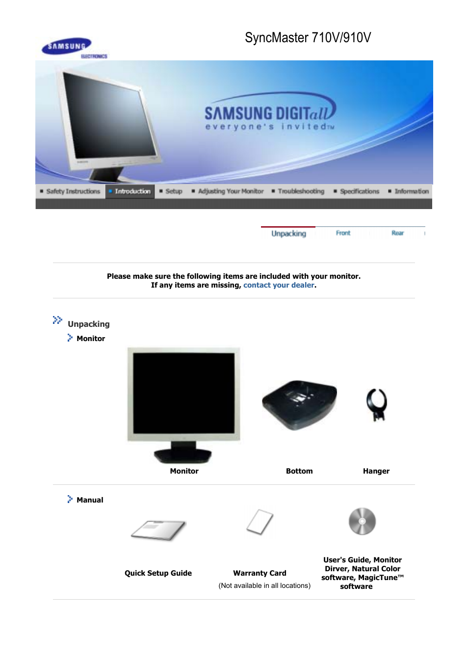Introduction, Unpacking | Samsung GS17CSSS User Manual | Page 9 / 79