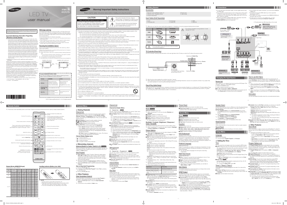 Samsung UN48H4005AFXZA User Manual | 2 pages