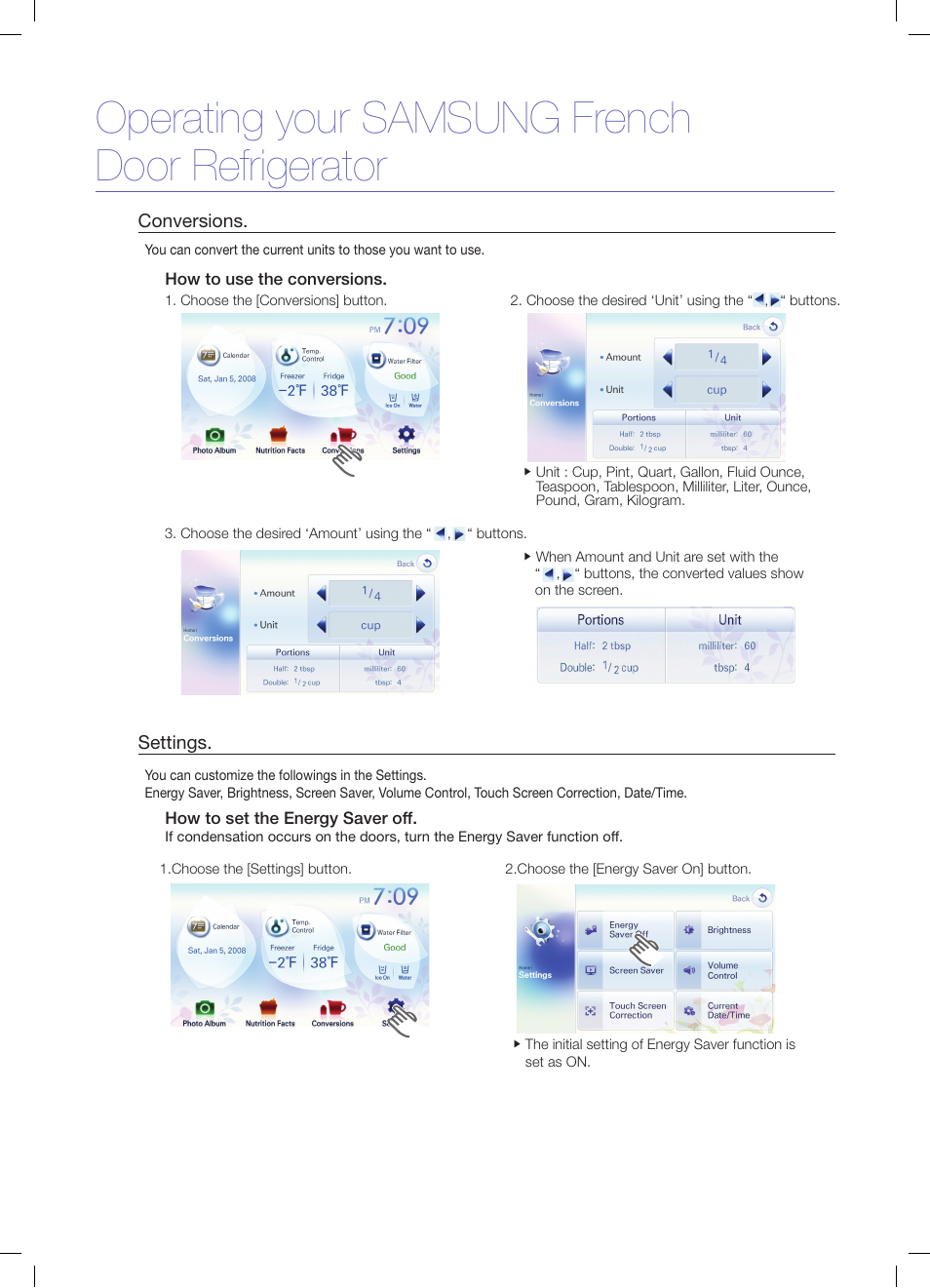 Operating your samsung french door refrigerator | Samsung RFG299AARS-XAA User Manual | Page 20 / 25