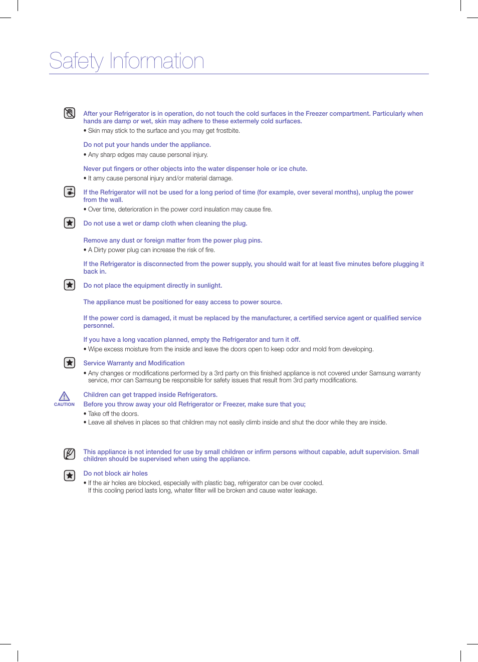 Safety information | Samsung RFG299AARS-XAA User Manual | Page 4 / 25