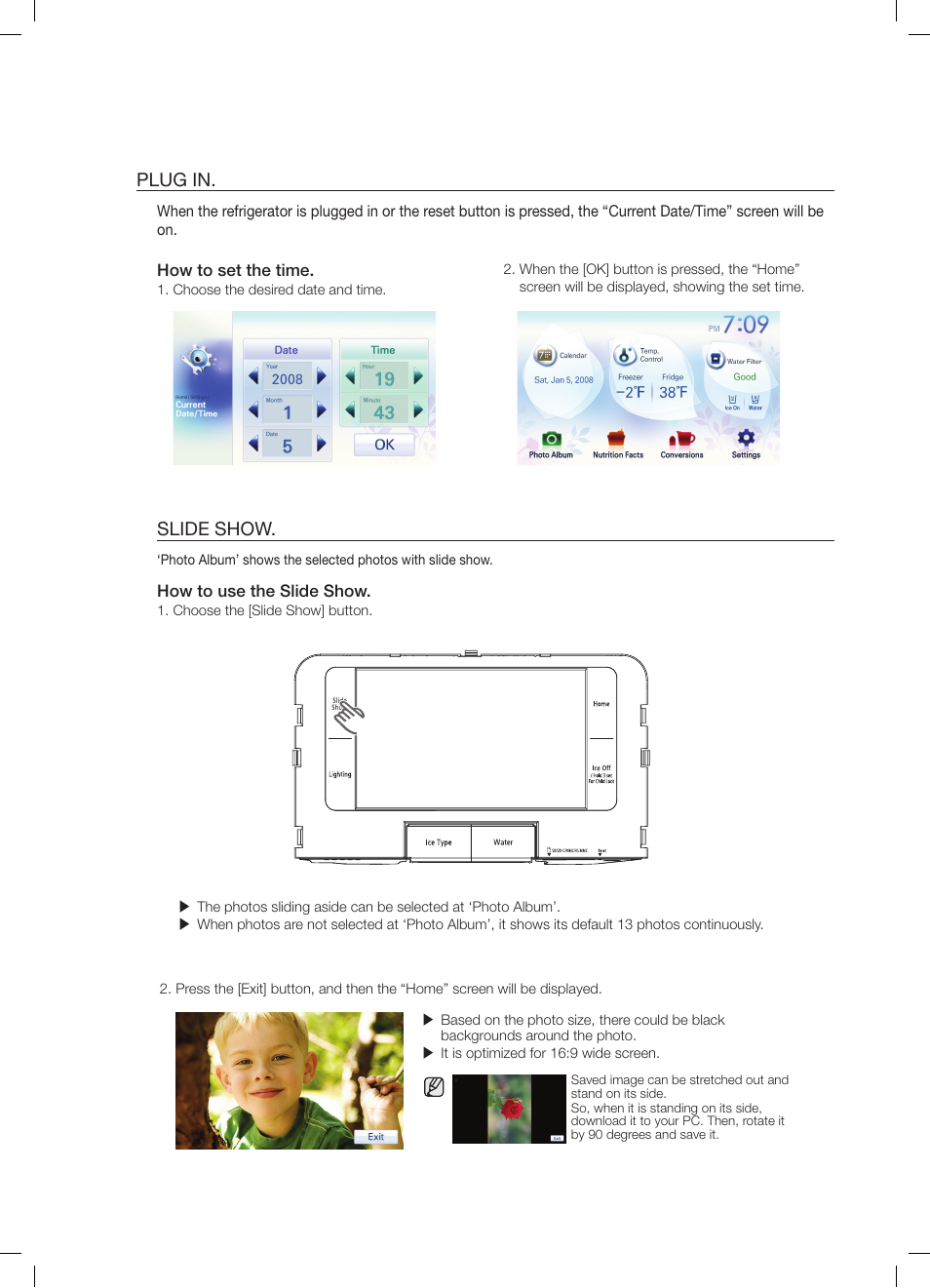 Plug in, Slide show | Samsung RFG299AARS-XAA User Manual | Page 7 / 25