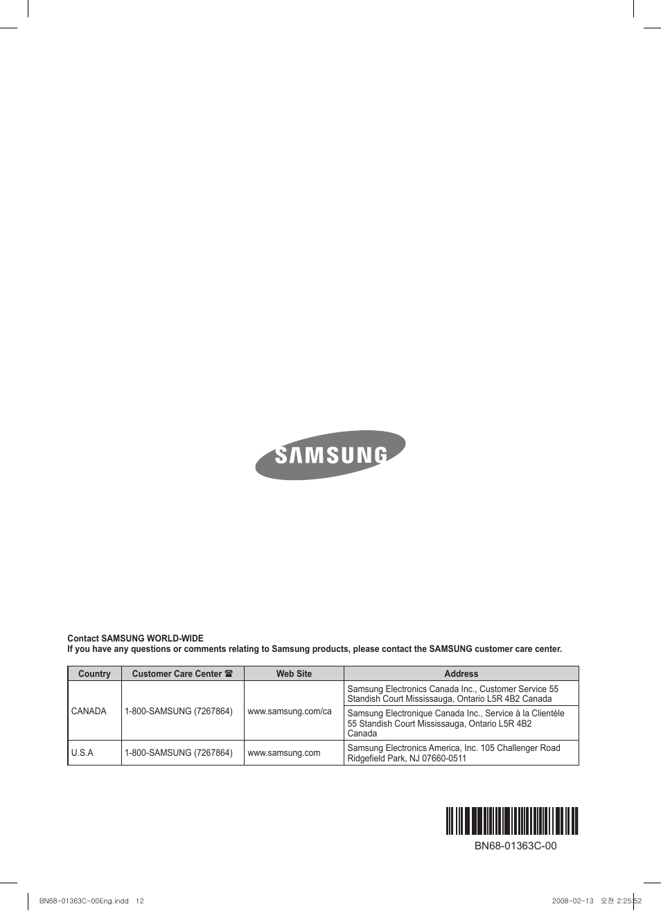 Samsung PN58A550S1FXZA User Manual | Page 12 / 12