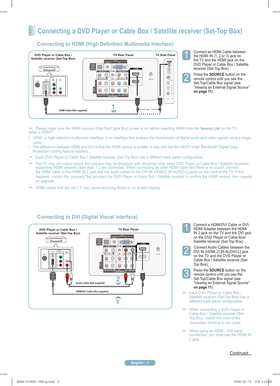 Connecting to dvi (digital visual interface) | Samsung PN58A550S1FXZA User Manual | Page 3 / 12