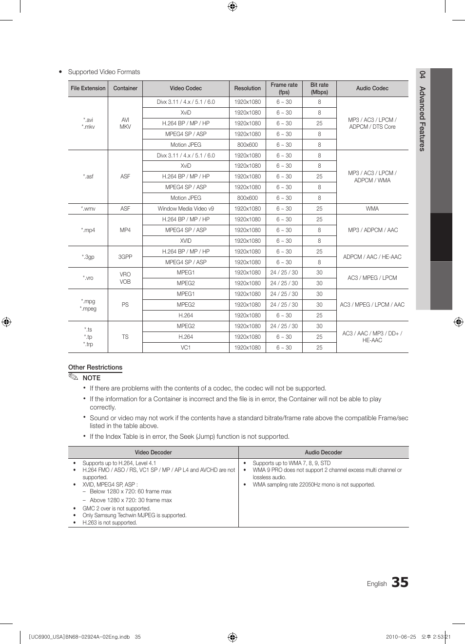 Samsung UN46C6900VFXZA User Manual | Page 35 / 60