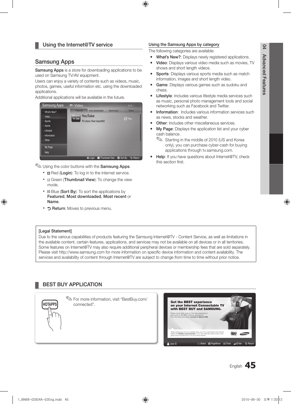 Samsung apps | Samsung UN46C6900VFXZA User Manual | Page 45 / 60