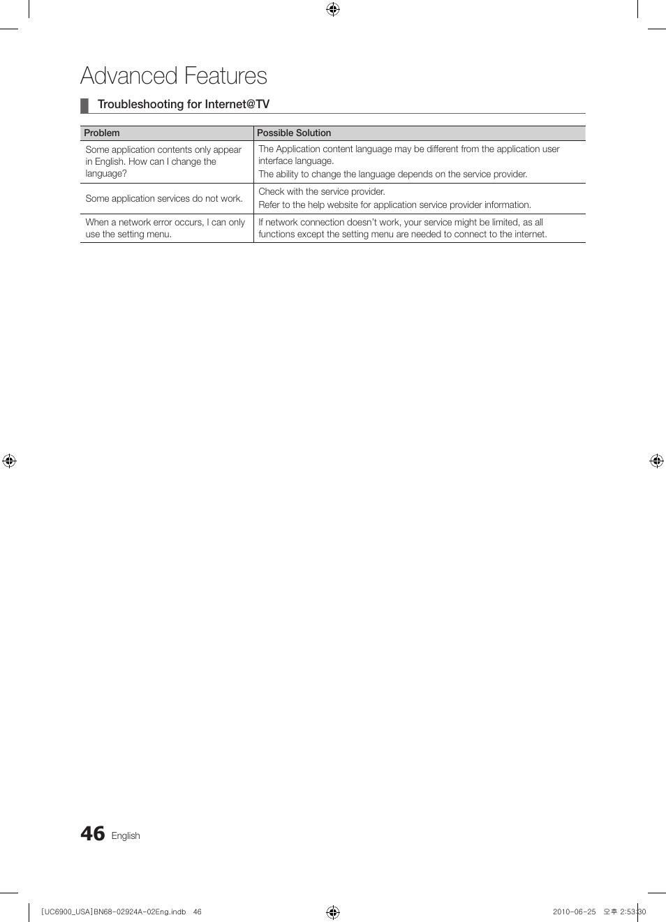 Advanced features | Samsung UN46C6900VFXZA User Manual | Page 46 / 60