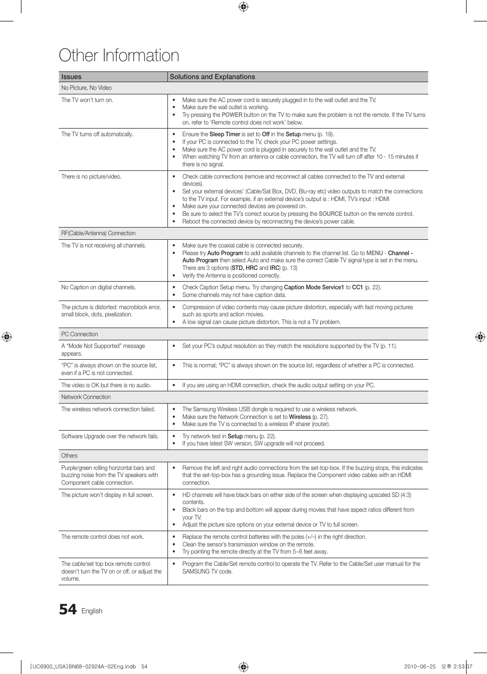 Other information | Samsung UN46C6900VFXZA User Manual | Page 54 / 60