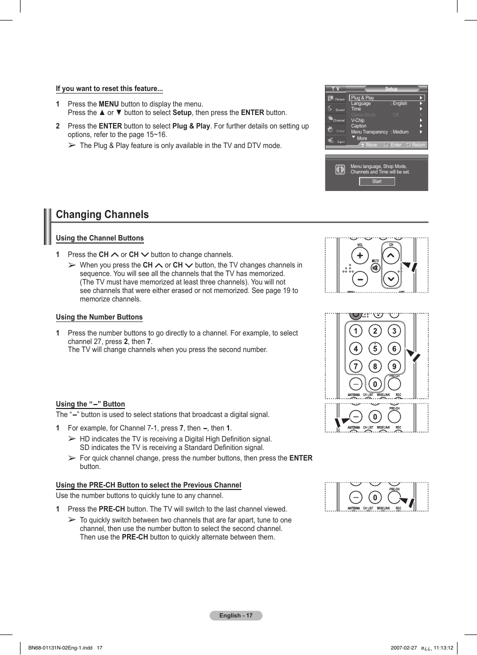 Changing channels | Samsung HPT4264X-XAA User Manual | Page 17 / 82