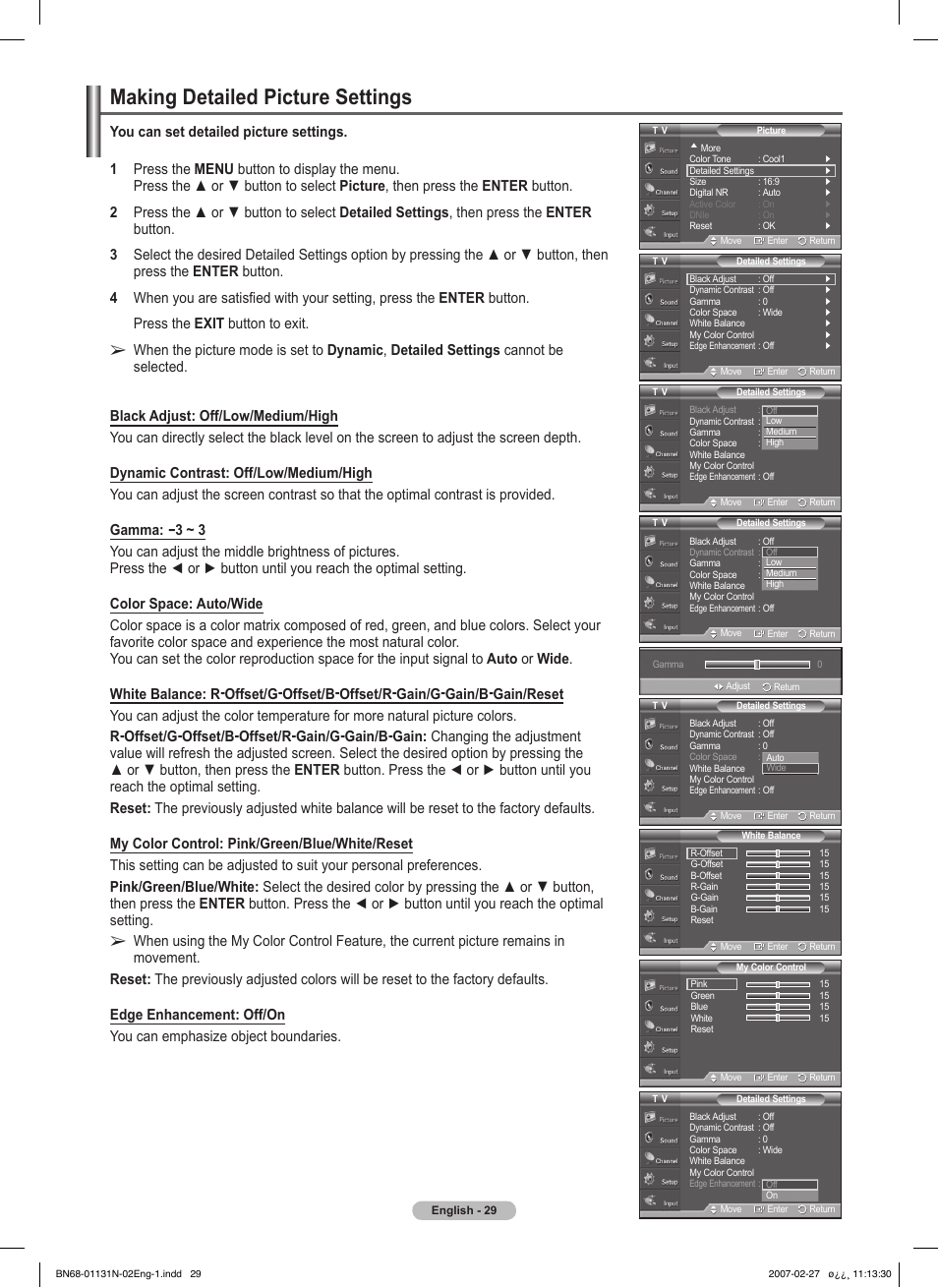 Making detailed picture settings | Samsung HPT4264X-XAA User Manual | Page 29 / 82