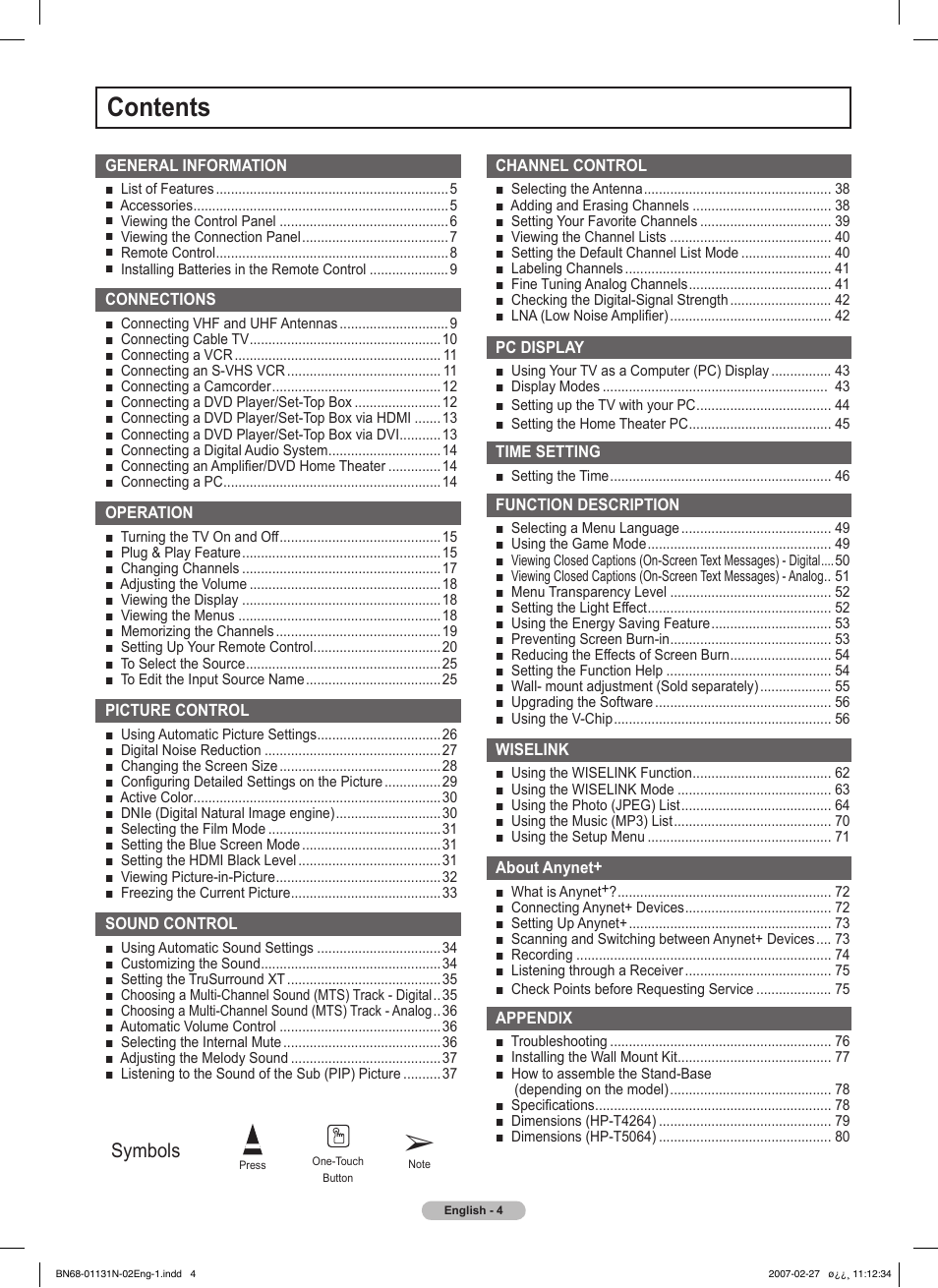 Samsung HPT4264X-XAA User Manual | Page 4 / 82