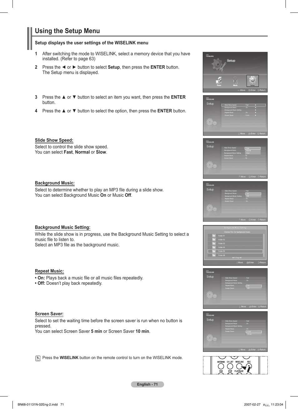 Using the setup menu | Samsung HPT4264X-XAA User Manual | Page 71 / 82