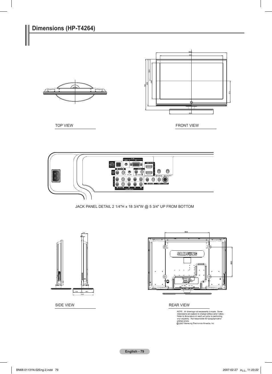 Dimensions (hp-t4264) | Samsung HPT4264X-XAA User Manual | Page 79 / 82