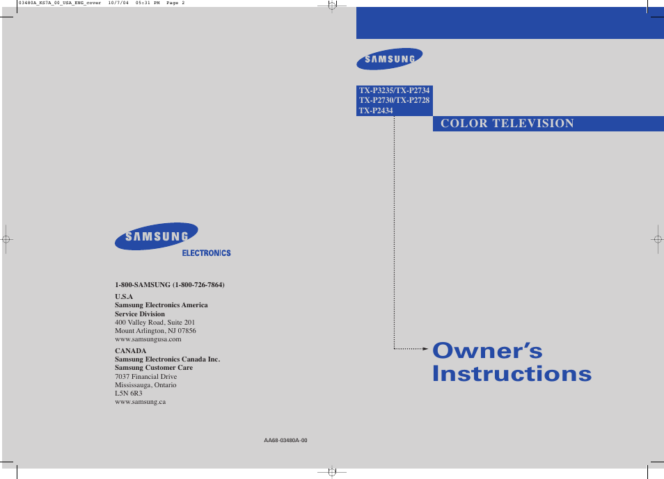 Samsung TXP2730S-XAA User Manual | 63 pages