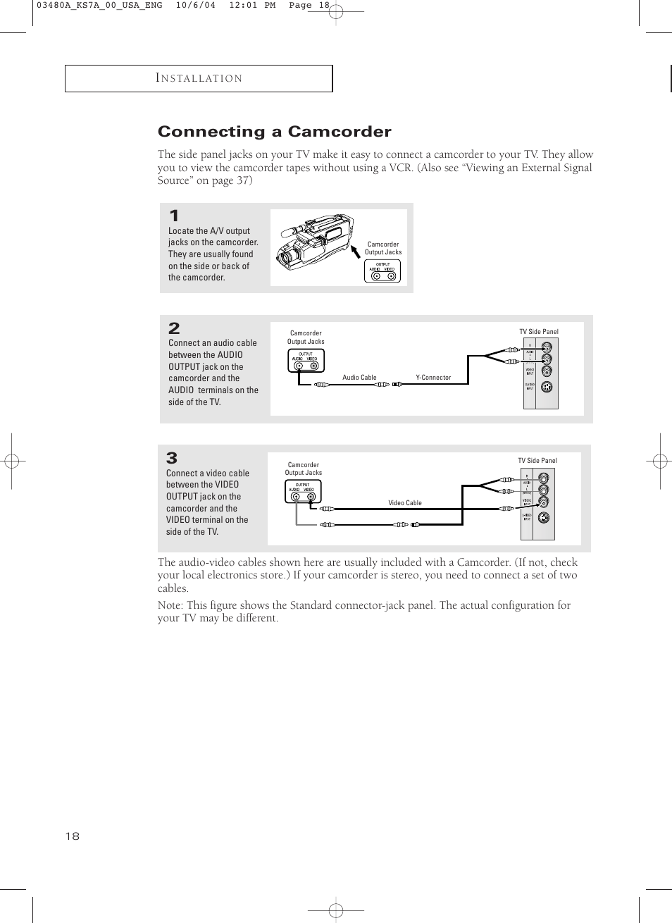 Connecting a camcorder | Samsung TXP2730S-XAA User Manual | Page 18 / 63