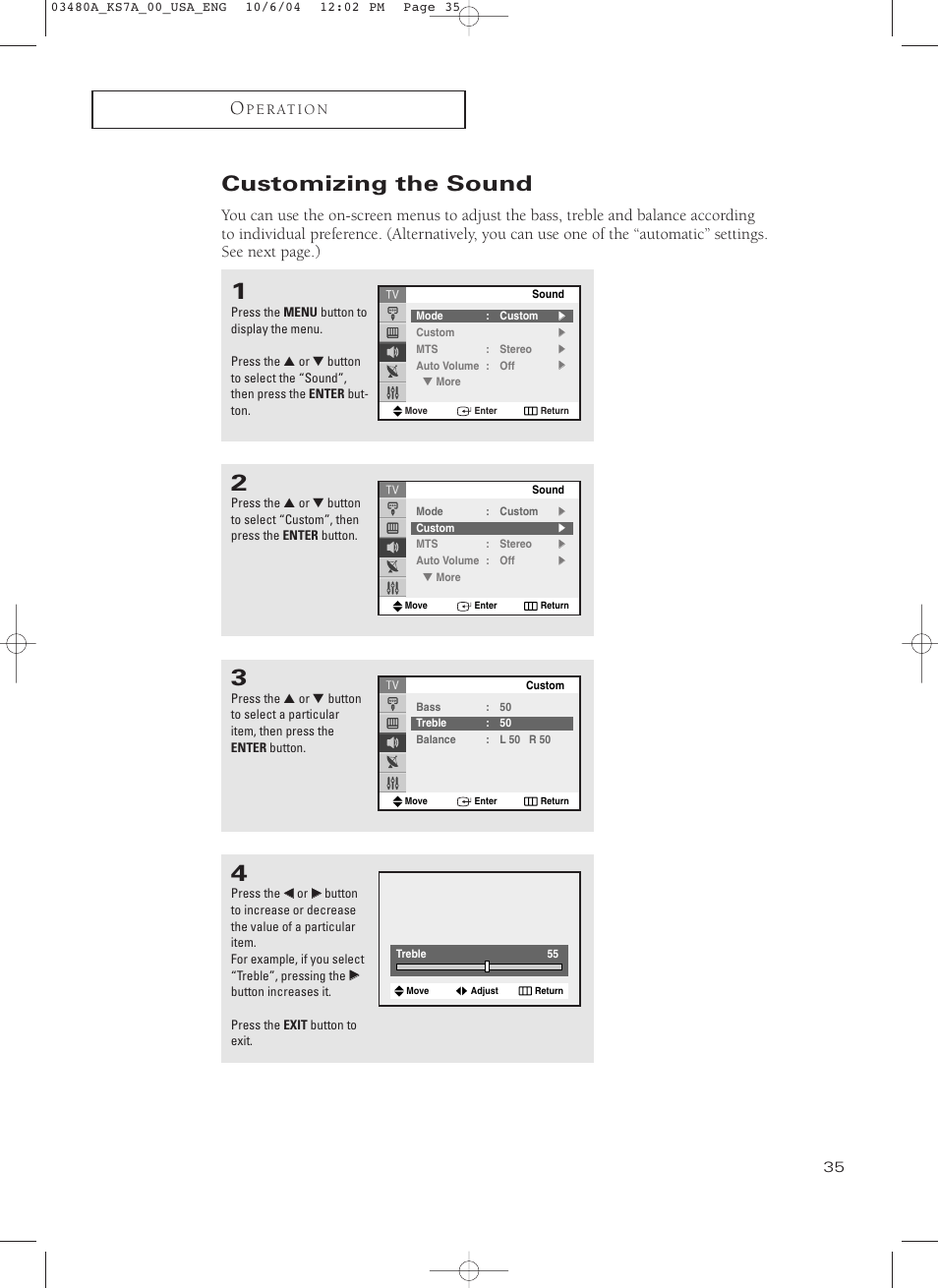 Customizing the sound | Samsung TXP2730S-XAA User Manual | Page 35 / 63