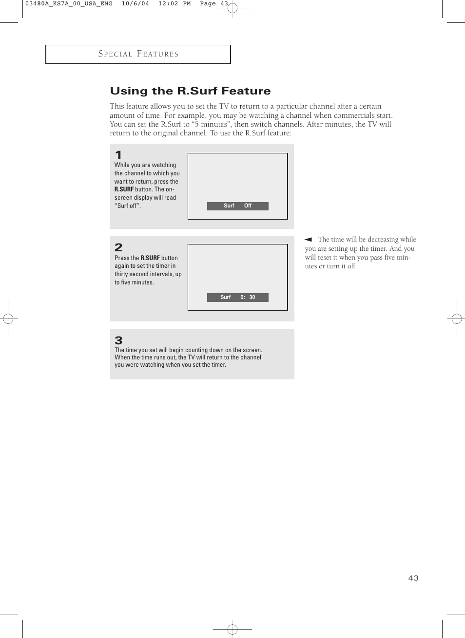 Using the r.surf feature | Samsung TXP2730S-XAA User Manual | Page 43 / 63