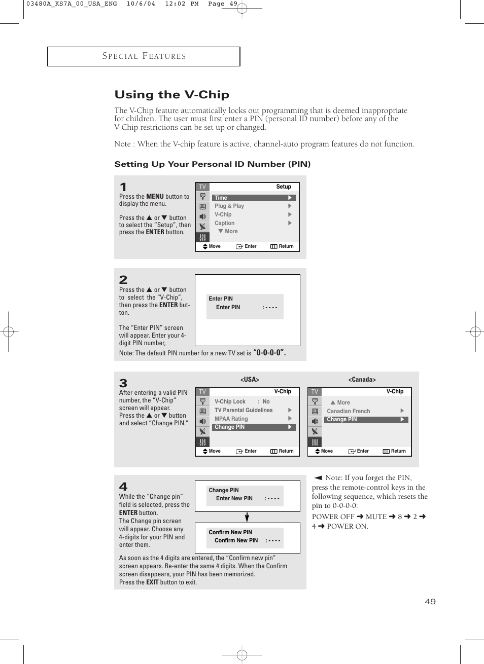 Using the v-chip | Samsung TXP2730S-XAA User Manual | Page 49 / 63