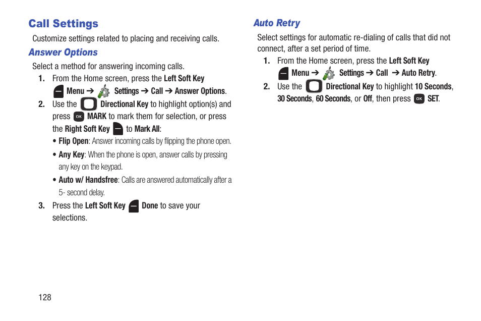 Call settings | Samsung SCH-U365WSAVZW User Manual | Page 133 / 175