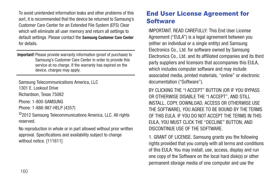 End user license agreement for software | Samsung SCH-U365WSAVZW User Manual | Page 165 / 175