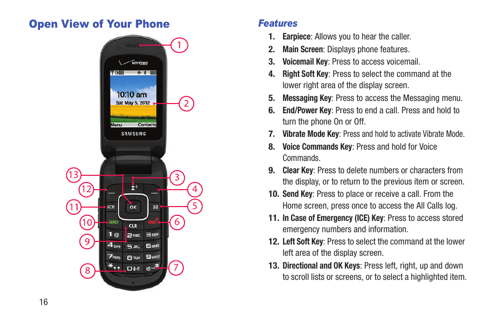 Open view of your phone | Samsung SCH-U365WSAVZW User Manual | Page 21 / 175