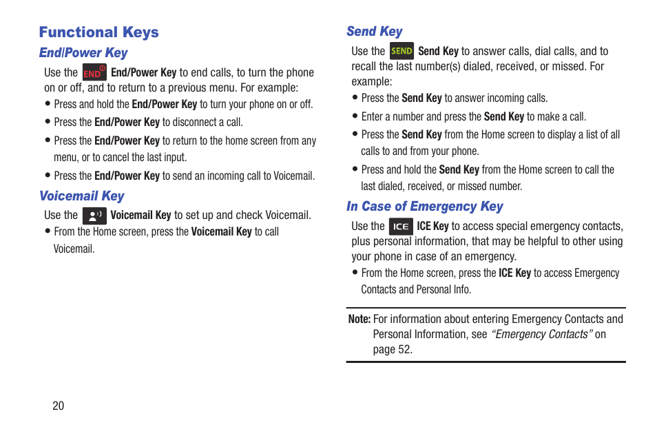 Functional keys | Samsung SCH-U365WSAVZW User Manual | Page 25 / 175