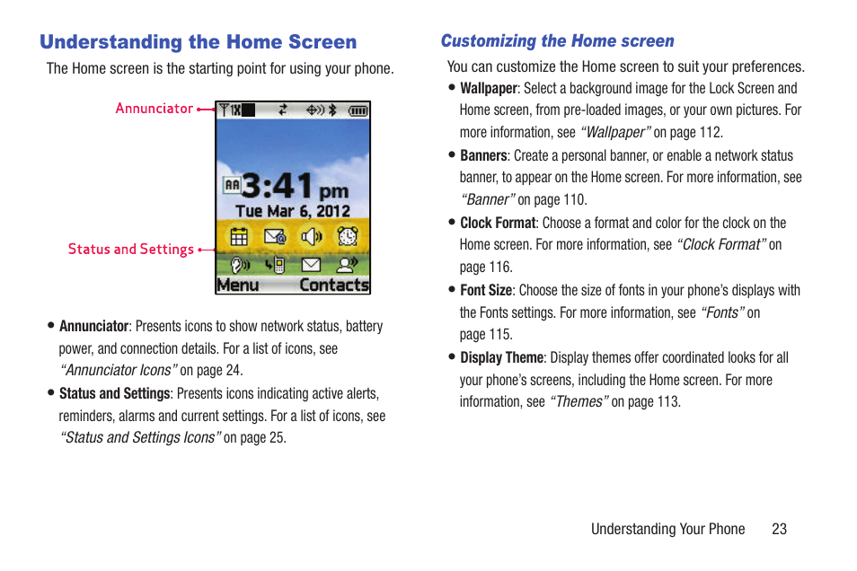 Understanding the home screen | Samsung SCH-U365WSAVZW User Manual | Page 28 / 175
