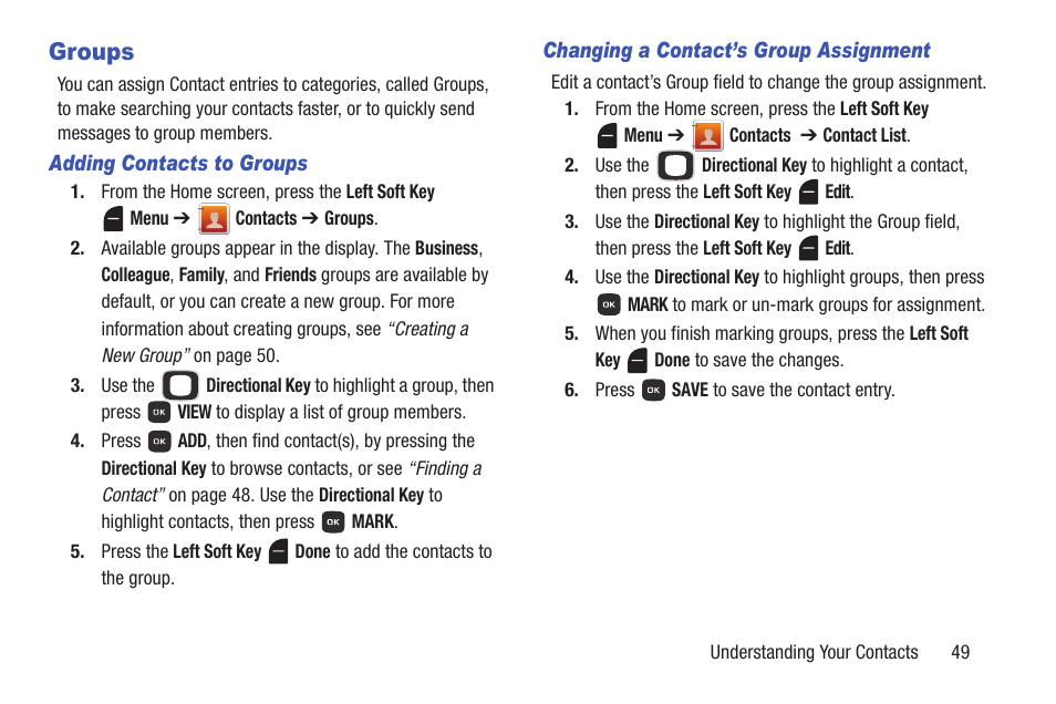 Groups | Samsung SCH-U365WSAVZW User Manual | Page 54 / 175