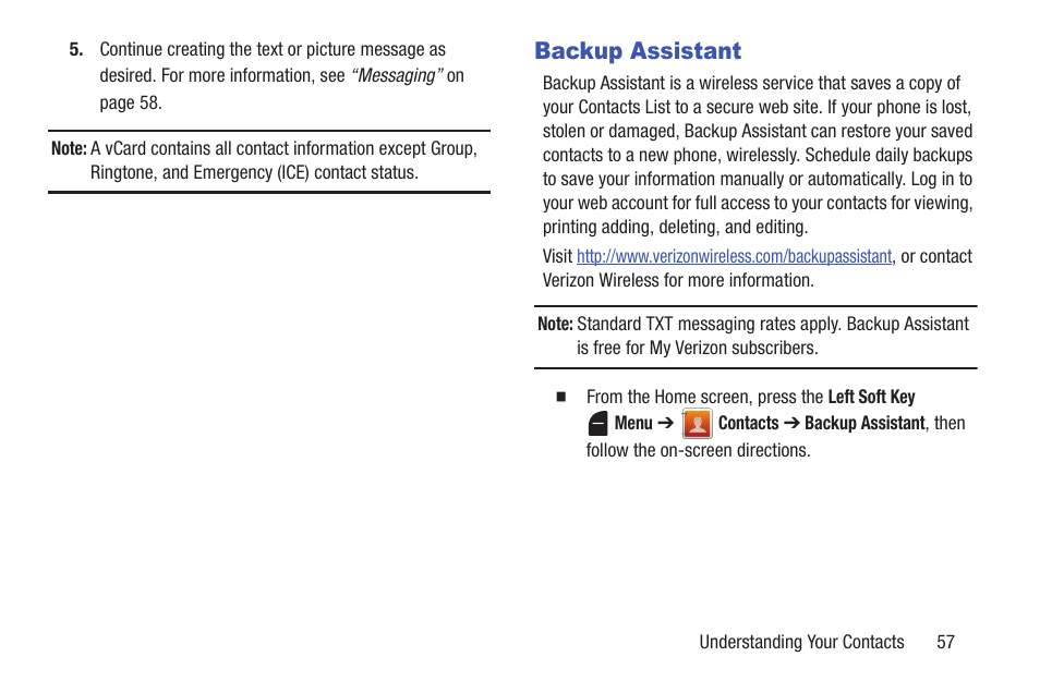 Backup assistant | Samsung SCH-U365WSAVZW User Manual | Page 62 / 175