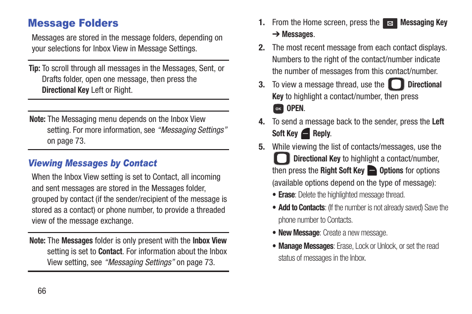 Message folders | Samsung SCH-U365WSAVZW User Manual | Page 71 / 175