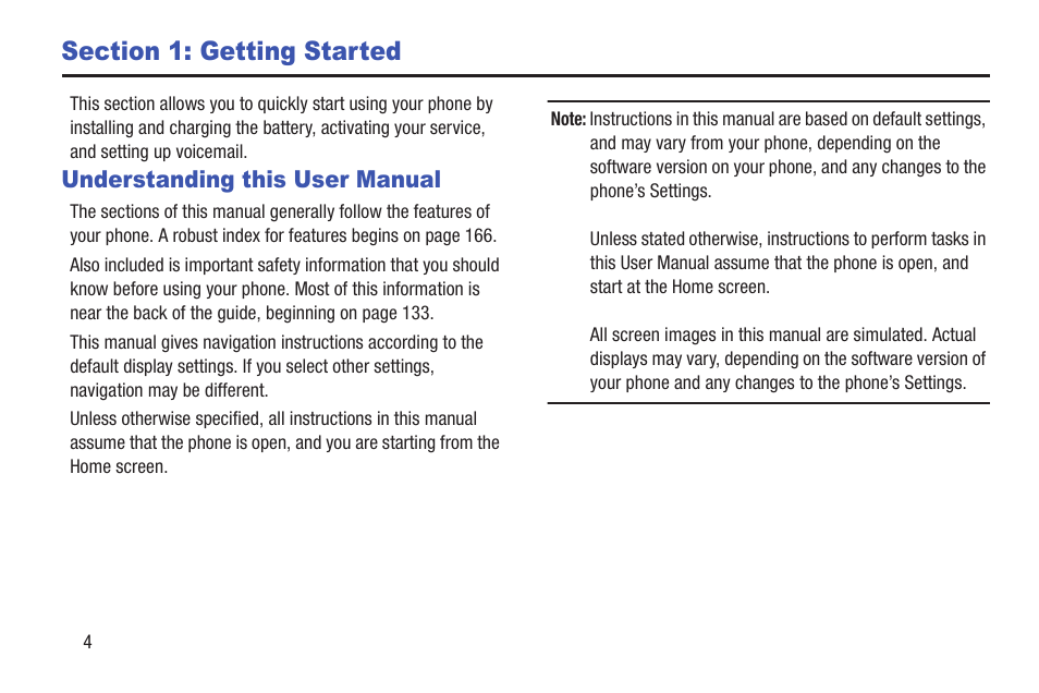 Section 1: getting started, Understanding this user manual | Samsung SCH-U365WSAVZW User Manual | Page 9 / 175