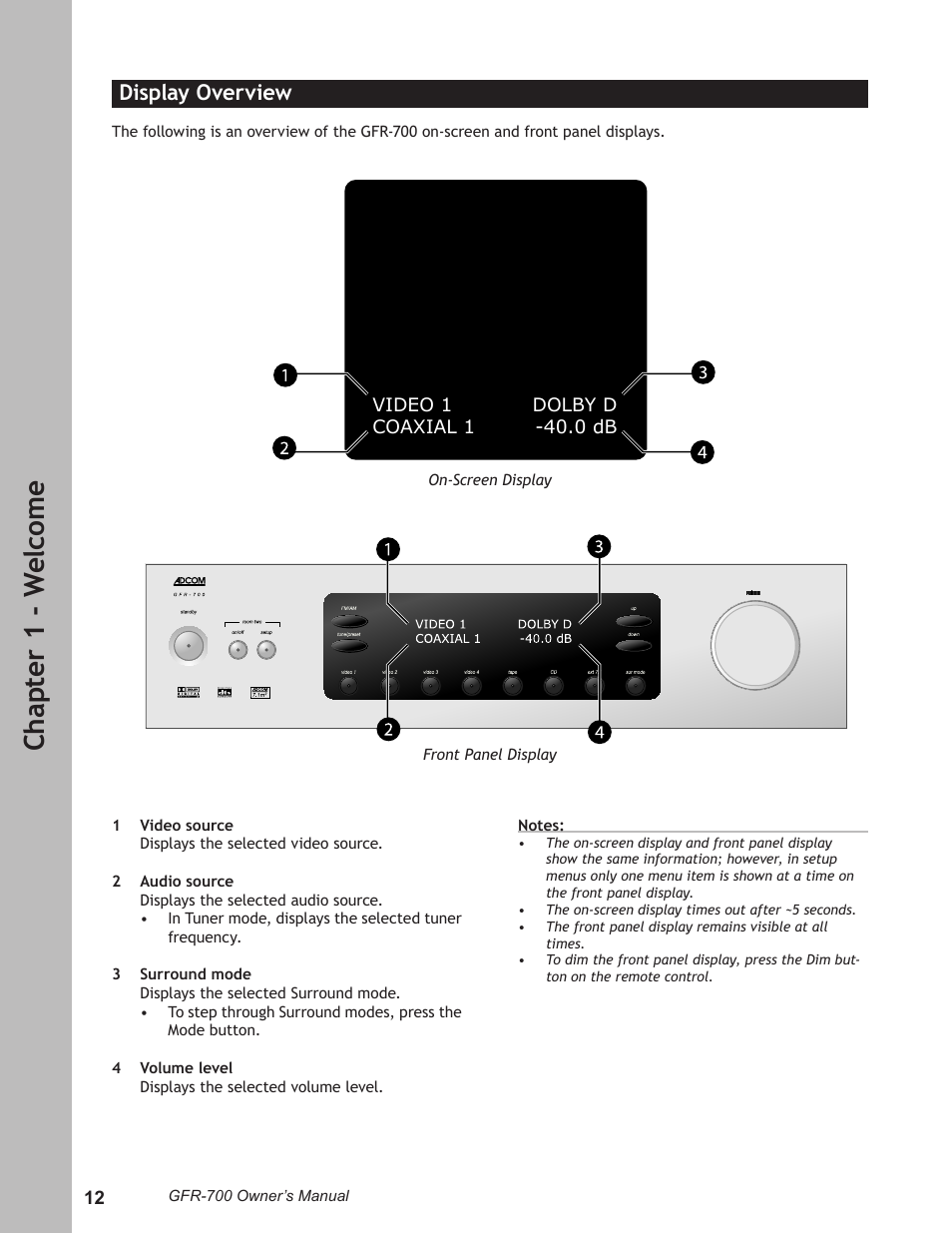 Ch ap te r 1 - w el co m e | Adcom GFR-700 User Manual | Page 12 / 64