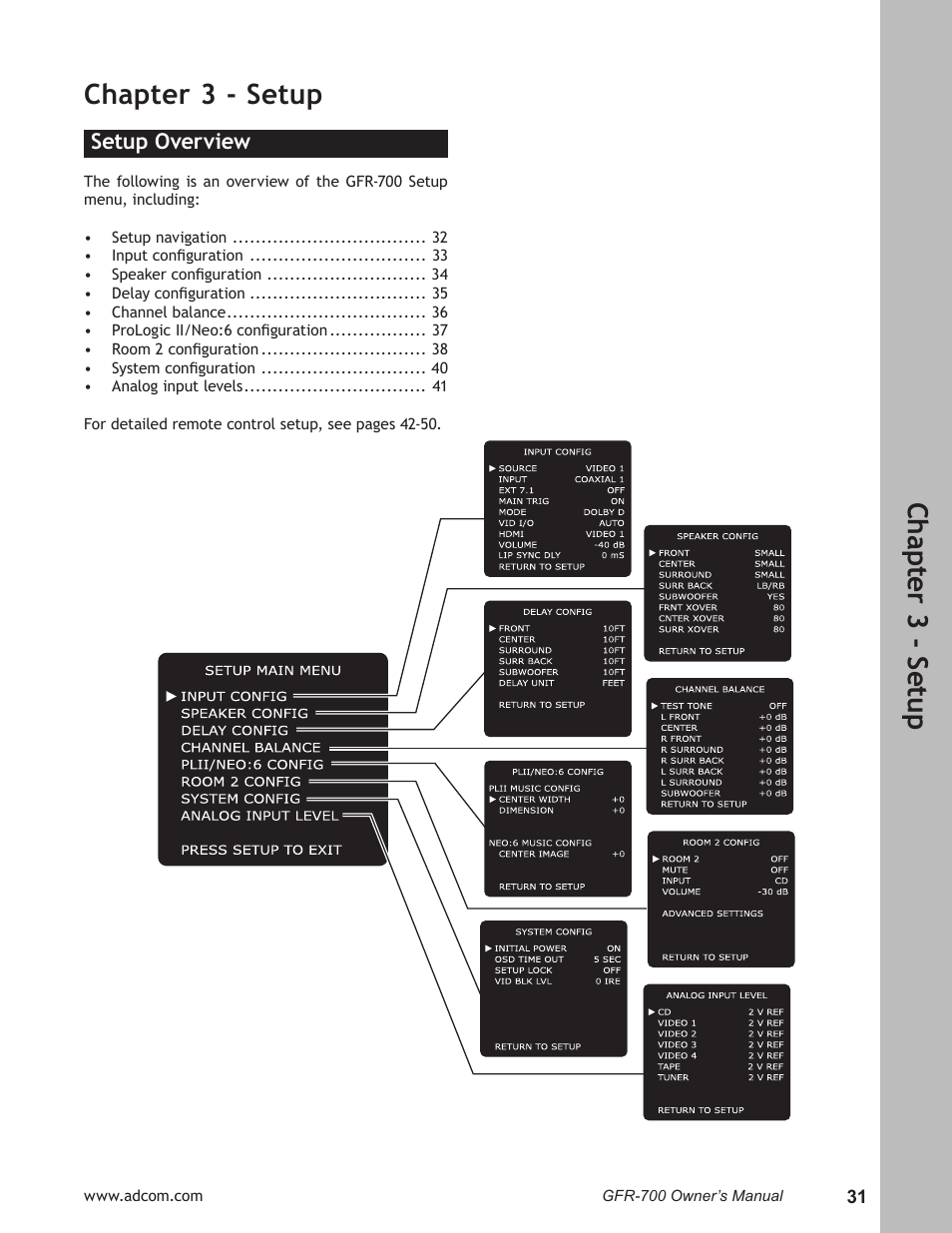 Ch ap te r 3 - s et up, Chapter 3 - setup | Adcom GFR-700 User Manual | Page 31 / 64