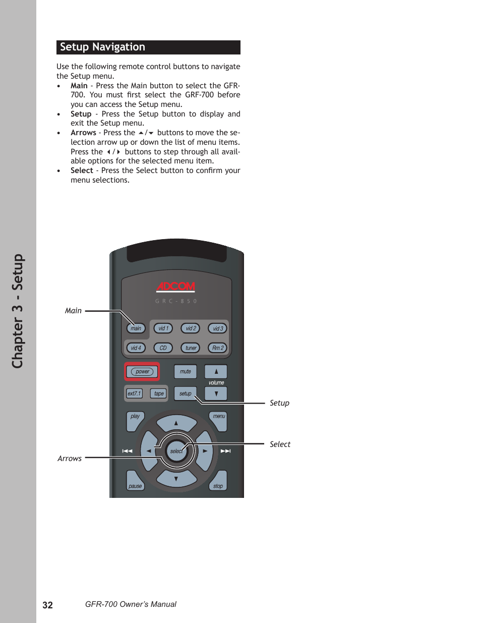 Ch ap te r 3 - s et up | Adcom GFR-700 User Manual | Page 32 / 64