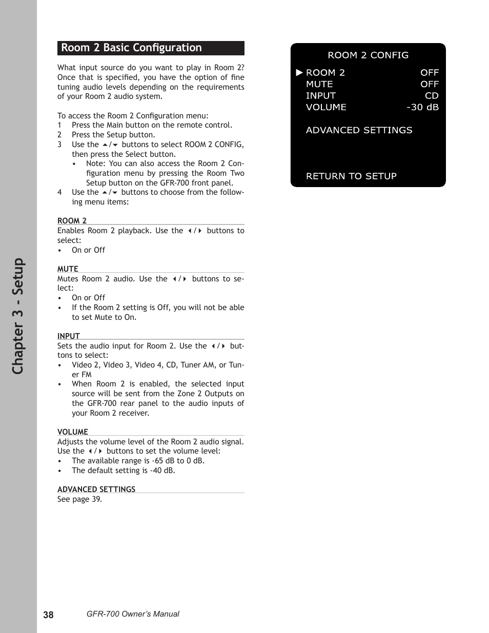 Ch ap te r 3 - s et up, Room 2 basic conﬁguration | Adcom GFR-700 User Manual | Page 38 / 64