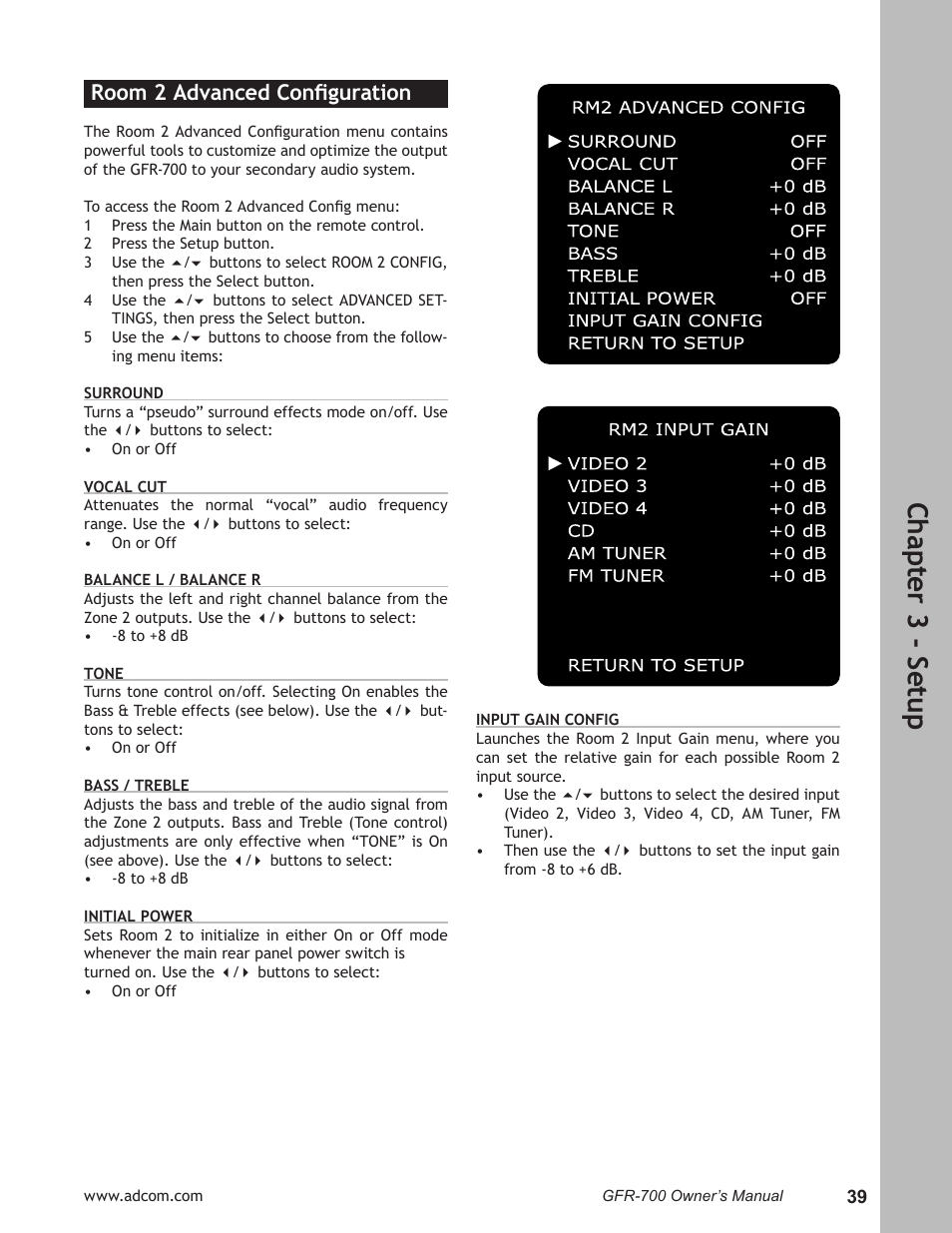 Ch ap te r 3 - s et up, Room 2 advanced conﬁguration | Adcom GFR-700 User Manual | Page 39 / 64