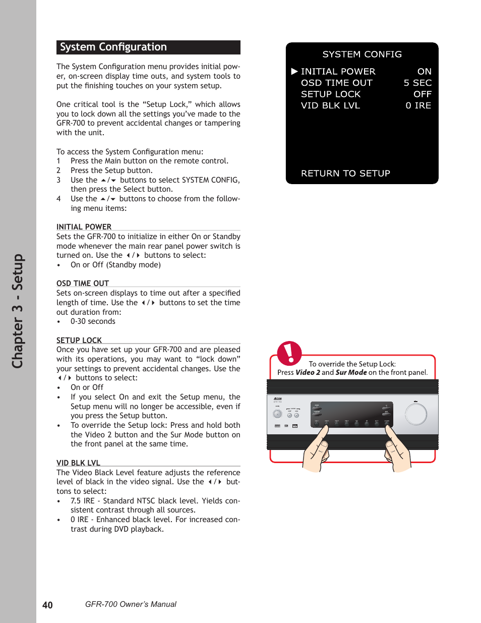 Ch ap te r 3 - s et up, System conﬁguration | Adcom GFR-700 User Manual | Page 40 / 64