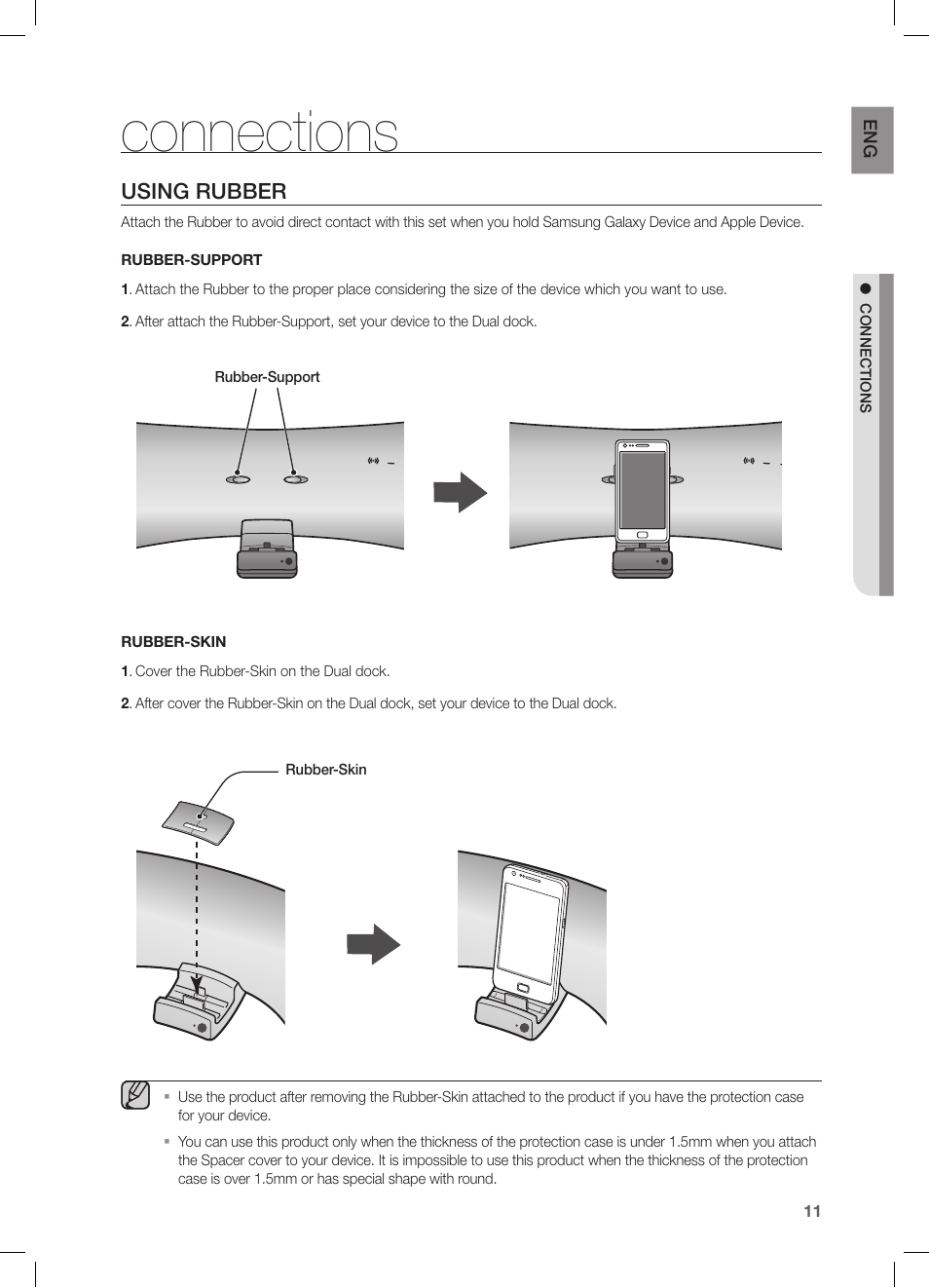 Connections, Using rubber | Samsung DA-E550-ZA User Manual | Page 11 / 22