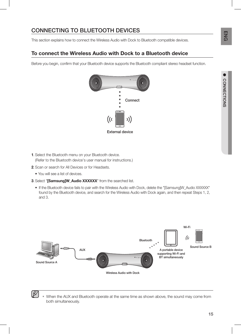 Connecting to bluetooth devices, En g | Samsung DA-E550-ZA User Manual | Page 15 / 22