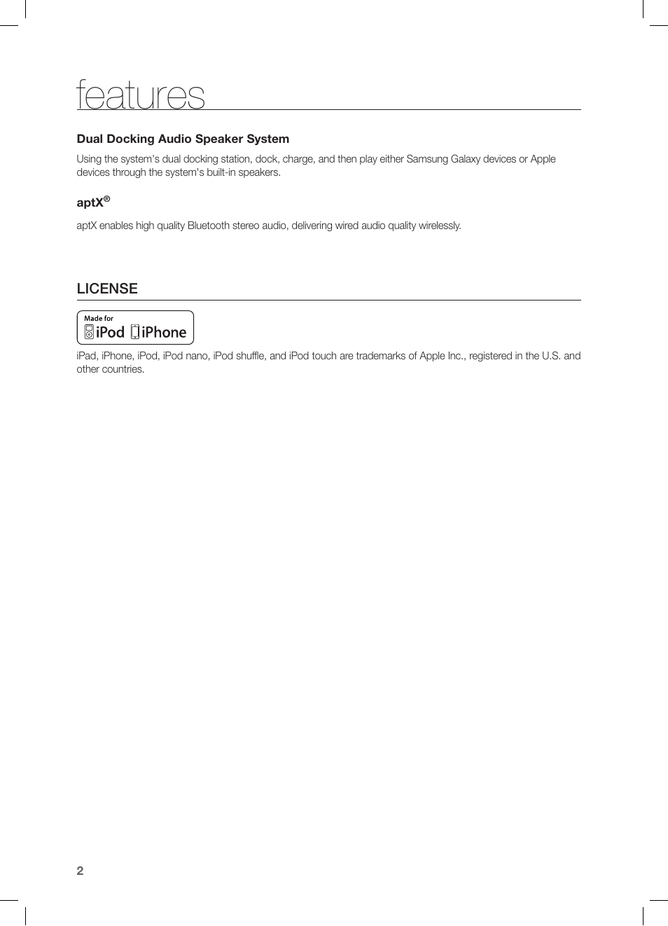 Features | Samsung DA-E550-ZA User Manual | Page 2 / 22