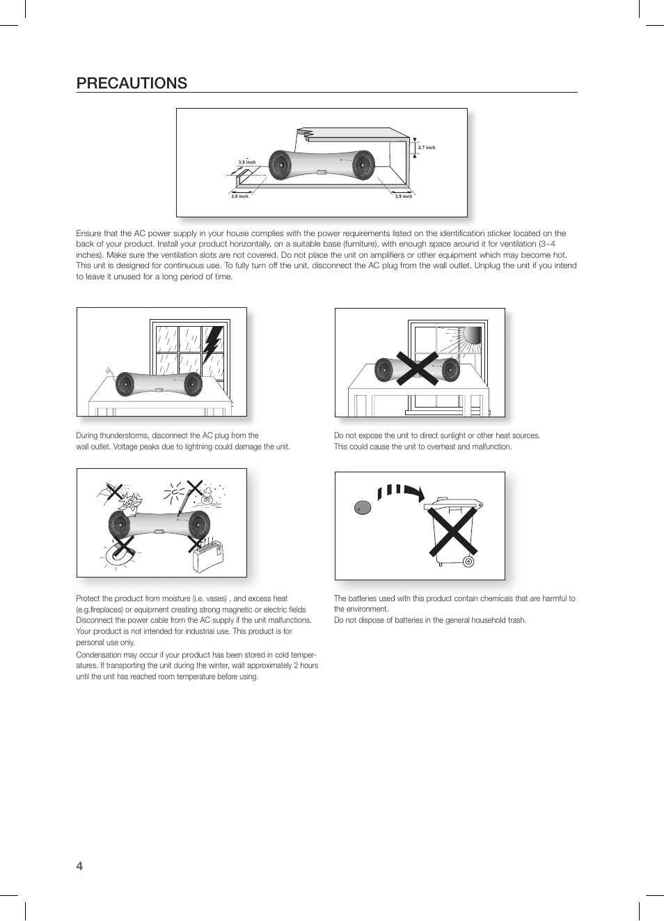 Precautions | Samsung DA-E550-ZA User Manual | Page 4 / 22