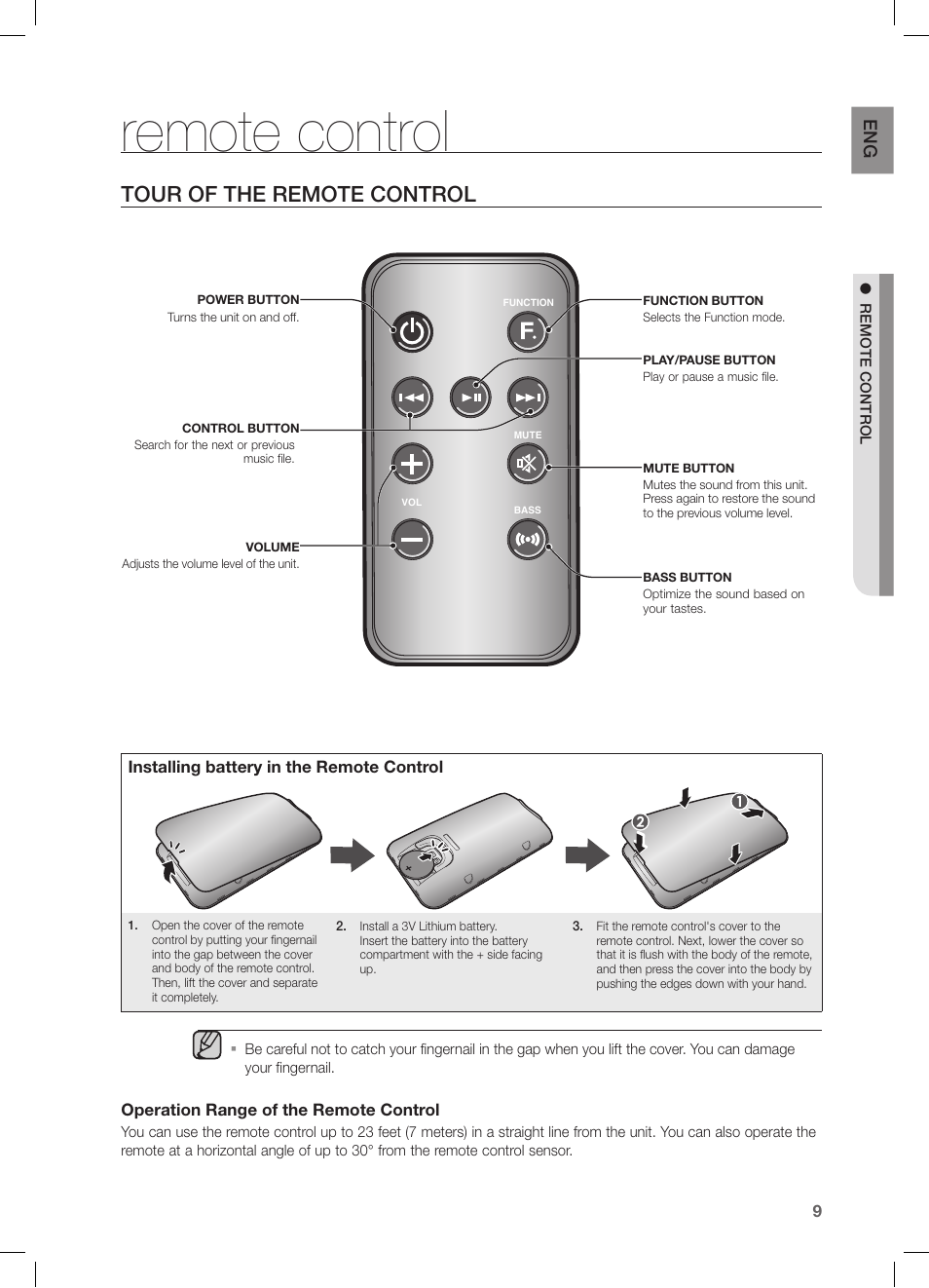 Remote control, Tour of the remote control, En g | Samsung DA-E550-ZA User Manual | Page 9 / 22